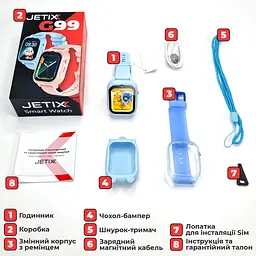 Дитячий смарт-годинник JETIX G99 зі змінним корпусом, GPS, 4G Відеодзвінком і вологозахистом (Blue) - мініатюра 9