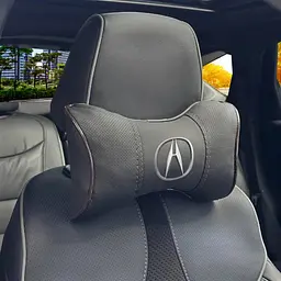 Подушка на підголівник з логотипом Acura Екошкіра 3D Кольоровий лого Чорна-Коричневий кант 1 шт