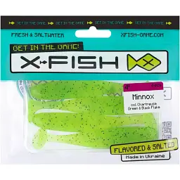 Силікон X-Fish Minnox 4" Chartreuse Green & Black Flake (4шт/уп) - мініатюра 2
