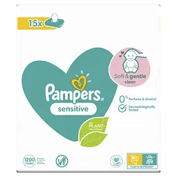 Уцінка. Набір дитячих вологих серветок Pampers Sensitive, 1200 шт. (15 упаковок по 80 шт.) - мініатюра 2