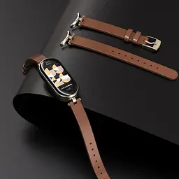 Шкіряний ремінець MiJobs для фітнес-браслета Xiaomi Mi Band 8 і 9 Type A коричневий, тримач - золотистий - мініатюра 3