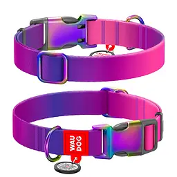 Нашийник для собак з нейлону Waudog Nylon Recycled з QR-паспортом градієнт L Ш 25 мм Д 33-49 см фіолетовий