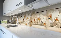 Кухонний фартух Бежеві Орхідеї Шовк ПВХ 60х250 см вініловий квіти самоклеючий Бежевий Happy Pocket Z183475