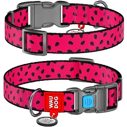 Нашийник для собак Waudog Nylon нейлоновий c QR паспортом, малюнок Кавун, пластиковий фастекс, S, Ш 15 мм, Дов 23-35 см