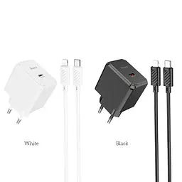 Мережевий зарядний пристрій Hoco CS13A Ocean single port PD20W charger set(C to iP) чорний - мініатюра 6