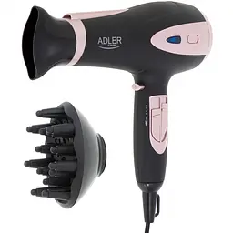 Фен Adler AD 2248 black 2200Вт/ 2 швидкості/ хол.обдув/ темп.режимів-3/ іонізація/ насадки - 2 шт. - мініатюра 4