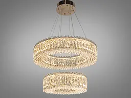 Кришталева підвісна LED люстра Diasha 8693-600+400GD з кришталевими кільцями в золоті
