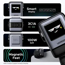 Зарядний пристрій 4xUSB 100W (3xUSB-C+USB-A) Gan Robot tech Fast Charger Сірий X688 Ugreen - мініатюра 6