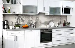 Вініловий кухонний фартух Гірське Озеро наклейка для кухні гори Природа Сірий 60х200 см Happy Pocket Z181408 - мініатюра 5