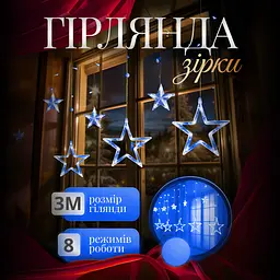 Гірлянда-штора Зірки розмір 3*0,7 м 12 фігур, синій GarlandoPro 1733054BL - мініатюра 9