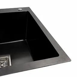 Кухонна мийка Platinum Handmade PVD Black 78x50B R (два отвори, квадратний сифон, 3.0/1.0 мм), Чорний - мініатюра 2