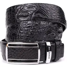 Ремінь-автомат з натуральної шкіри крокодила чорний CROCODILE LEATHER 18239 100 см - мініатюра 4