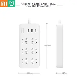 Мережний фільтр Xiaomi Power Strip 6 розеток 1.8m CXB6-1QM - мініатюра 5
