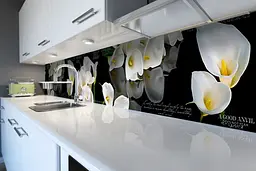 Кухонний фартух Білі Калли вінілова наклейка ПВХ квіти на Чорному тлі 60х250 см Happy Pocket Z180658 - мініатюра 6