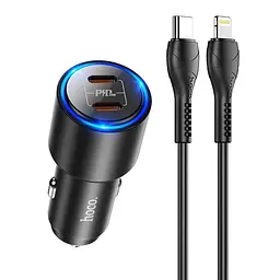Адаптер автомобільний із кабелем HOCO NZ3 Type-C to Lightning Cable Clear way dual port car charger set 2Type-C