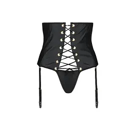 Пояс-корсет з екошкіри Passion CELINE SET S/M, black, шнурівка, знімні пажі для панчіх, стрінги - мініатюра 5