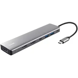 Адаптер Trust Dalyx 7in1 USB-C> 2xUSB-А 3.2/2xUSB-С/2xHDMI/Display Port, Алюміній, 0.16м, Сірий teh0018492