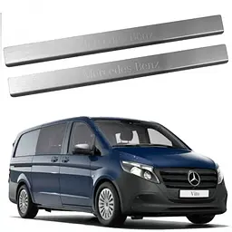 Накладки на пороги для Mercedes-Benz Vito III / V-class II (W447) Нержавіюча сталь із загином та Логотипом 2 шт (Premium P-ME12)