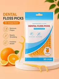 Зубна нитка на тримачі Dental Floss Picks для очищення міжзубних проміжків зі смаком апельсина, 30 шт - мініатюра 2