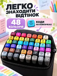 Маркери для скетчингу 48 кольорів спиртові двосторонні 1/6 мм для малювання у чохлі, різнокольорові (49676391) - мініатюра 6