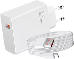 Адаптер USB з кабелем USB-TYPE C 67 W / Комплект заряджання для телефону USB + Type-C