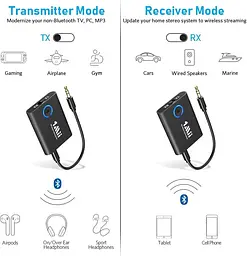 Аудіо Bluetooth передавач і приймач 2в1 для телевізора з низькою затримкою aptX - мініатюра 6