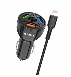 Автомобільний зарядний пристрій у прикурювач KAKU KSC-493 QC3.0 3USB 20 Вт із кабелем Lightning