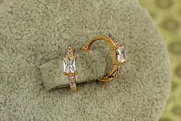 Сережки Xuping Jewelry колечки доріжка з прямокутним каменем 1,2 см золотисті - мініатюра 2