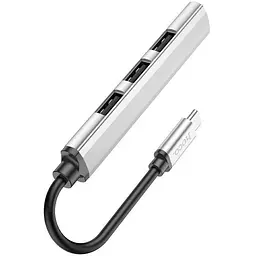 Usb-хаб Hoco HB26 4 in 1 adapter (Type-C to Usb3.0+Usb2.0x3) Сріблястий