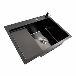 Кухонна мийка CM 65x50 R PVD чорна Platinum Handmade (круглий сифон 3.0/0.8), Чорний - мініатюра 4
