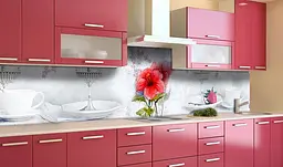 Вініловий кухонний фартух Гібіскус та Порцеляна наклейка для кухні ПВХ квіти Абстракція Сірий Happy Pocket Z181551