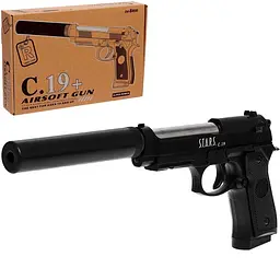 Дитячий страйкбольний пістолет Airsoft Gun C.19+ металевий з глушником, стріляє кульками 6 мм, іграшкова зброя довжина 32 см - мініатюра 3