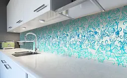 Кухонний фартух Бірюзові Візерунки вініловий Орнамент для кухні 65х250 см Абстракція Блакитний Happy Pocket Z183705 - мініатюра 5