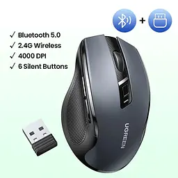 Мишка UGREEN 2.4GHz MU006, бездротова, Bluetooth, 4000dpi., 4кн.,Silence Design, Сіра - мініатюра 6
