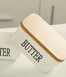 Маслянка керамічна біла з бамбуковою кришкою та ножем Butter 600 мл - мініатюра 7