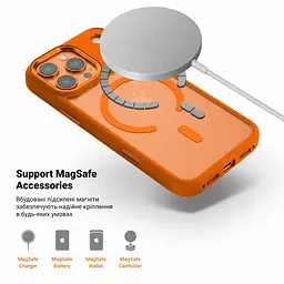 Чехол Apple iPhone 17 Pro, Unit MagSafe, оранжевый, прозрачный, магсейф, противоударный, магнитный, панель-накладка с поддержкой MagSafe, с поддержкой беспроводной зарядки, TPU+PC, защита всего корпуса, ударопрочный, ArmorStandart (ARM86624) - мініатюра 4