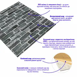 Декоративна 3D панель Sticker Wall самоклейка 700x770x5мм Цегла сірий Катеринославська 042 SW-00000039 - мініатюра 2
