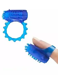 Ерекційне кільце та насадка на палець 2 в 1 Toy Joy Flexible Ring Finger Vibe, 7х3.5 см (синій) - мініатюра 2