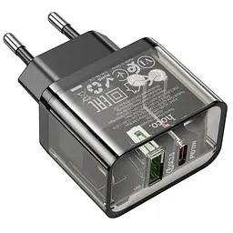 Мережевий зарядний пристрій Hoco N34 Dazzling dual-port PD20W+QC3.0 charger (EU) Transparent Чорний - мініатюра 3