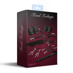 Набір Feral Feelings BDSM Kit 7 Black, наручники, поножі, конектор, маска, падл, кляп, затискачі - мініатюра 2