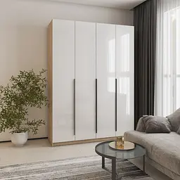 Шафа 4-дверна MebelStar Оскар Gloss BL-B, блок шухляд+полиці 160x52x220 см Дуб сонома/Білий (MBS-5296)