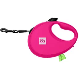 Повідець-рулетка для собак Waudog R-leash з контейнером для пакетів, світловідбивна стрічка, M, до 20 кг, 5 м, рожевий