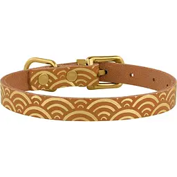 Нашийник для собак BronzeDog Barksi Classic Море шкіряний одинарний з золотим тисненням M 28-36х1.7 см гірчичний - мініатюра 2
