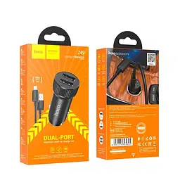 Адаптер автомобільний HOCO Lightning Cable Level dual port car charger Z49 комплект чорний - мініатюра 3