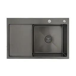 Кухонна мийка Gappo накладна 780x500 мм, поверхня PVD, ліва GS7850-6L, Чорний матовий