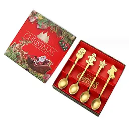 Набір чайних ложок новорічних Merry Christmas 13659 12.5 см 4 золотисті предмети - мініатюра 3