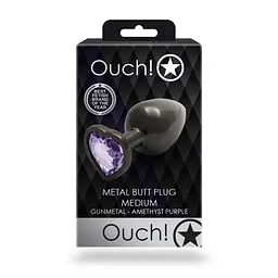 Металическая анальная пробка Ouch! черная с кристаллом - мініатюра 7