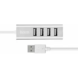 Концентратор Hoco USB 2.0 to 4xUSB Line machine HB1 Silver (6957531038146) - мініатюра 2