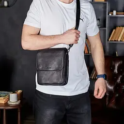 Месенджер із клапаном через плече 24х20х6, шкіряна барсетка Tiding Bag TD-20033 чорна 200 мм - мініатюра 2