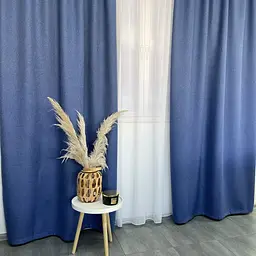 Льняні блекаут штори синього кольору 2шт. 150х270 з білим шифоновим тюлем 400х270, на тасьмі ALBO pbe0052635 - мініатюра 4